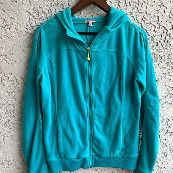 JUICY COUTURE VELVET TRACK SUIT HOODIE TEAL Women's Medium - Picture 2 of 7